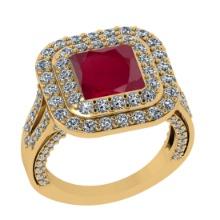 4.62 Ctw SI2/I1 Ruby And Diamond 14K Yellow Gold Engagement Ring