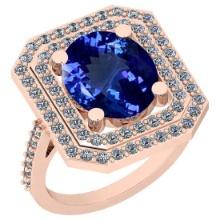 Certified 6.80 Ctw VS/SI1 Tanzanite And Diamond 14K Rose Gold Vintage Style Ring