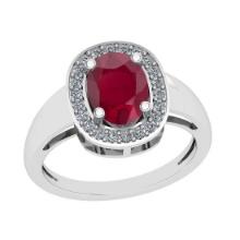 2.22 Ctw VS/SI1 Ruby And Diamond 14K White Gold Vintage Style Ring