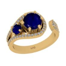 1.79 Ctw I2/I3 Blue Sapphire And Diamond 14K Yellow Gold Engagement Ring