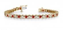 14KT YELLOW GOLD 2 CTW G-H VS2/SI1 CLASSIC ROUND BEZEL SET DIAMOND & RUBY TENNIS BRACELET