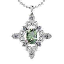 14.52 Ctw I2/I3 Green Amethyst And Diamond 10K White Gold Pendant