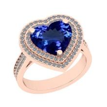 Certified 5.07 Ctw VS/SI1 Tanzanite And Diamond 14k Rose Gold Vingate Style Engagement Halo Ring