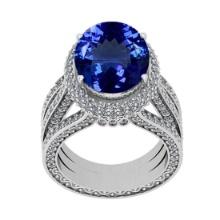 8.56 Ctw SI2/I1 Tanzanite And Diamond 14K White Gold Vintage Style Wedding Ring