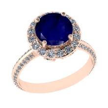 3.26 Ctw I2/I3 Blue Sapphire And Diamond 14K Rose Gold Engagement Ring