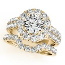 CERTIFIED 14KT YELLOW GOLD 1.11 CTW J-K/VS-SI1 DIAMOND HALO BRIDAL SET