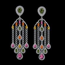 12.05 Ctw SI2/I1 Multi Sapphire And Diamond 14K White Gold Dangling Earrings