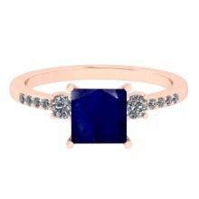 1.53 Ctw VS/SI1 Blue Sapphire And Diamond 14K Rose Gold Cocktail Ring