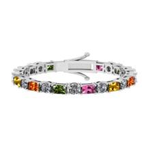 9.00 Ctw VS/SI1 Multi Stone Sapphire And Diamond 14K White Gold Bracelet