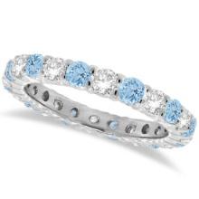 Aquamarine and Diamond Eternity Ring Band 14k White Gold 1.07ctw