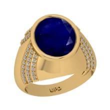 5.15 Ctw VS/SI1 Blue Sapphire And Diamond 14K Yellow Gold Engagement Ring