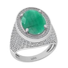 7.50 Ctw VS/SI1 Emerald And Diamond 14K White Gold Engagement Ring