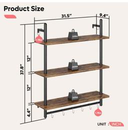 Bestier 3 Tier Industrial Pipe Shelving, Floating Book Shelves for Wall, Storage Hanging Shelves