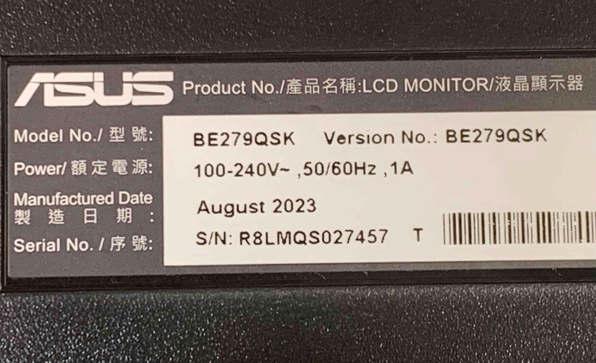 Asus BE279QSK 27" Full HD IPS Monitor