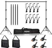 MsMk Photo Video Studio Backdrop Stand with 8 Spring & 4 Clips 6.5 x 10ft