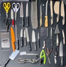 Lot Of Knifes scissors & Kitchen Attachments