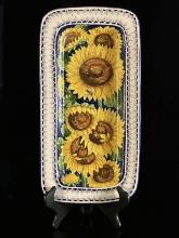 Aldo Fumanti Hand-Painted Sunflower Italian Art Pottery Tray