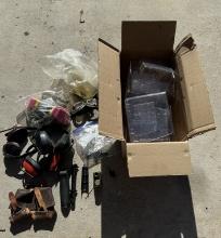 Lot of work accessories, packaging boxes, goggles and earmuffs