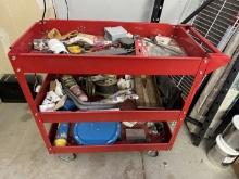 Tool Trolley With Triple Red Multipurpose Tray With Mixed Work Tools  including a tie-down strap
