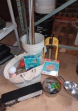 Sprinkler, Assorted Buckets, Feed Scoop, Bolts, Dog Toys, game and softballs
