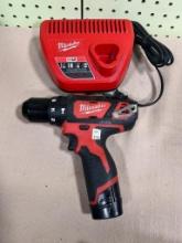 Milwaukee no. 2408-20 3/8 Hammerdrill w/ 2.0 AH battery and M12 Charger,