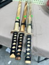 3- Wooden Practice Swords w/ sheaths