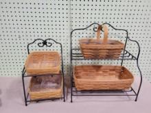 2- Metal Longaberger Stands w/ 4 baskets, Wooden shelves are included, see other pics