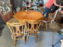 OAK BUMPER POOL AND CARD TABLE WITH 4 CHAIRS