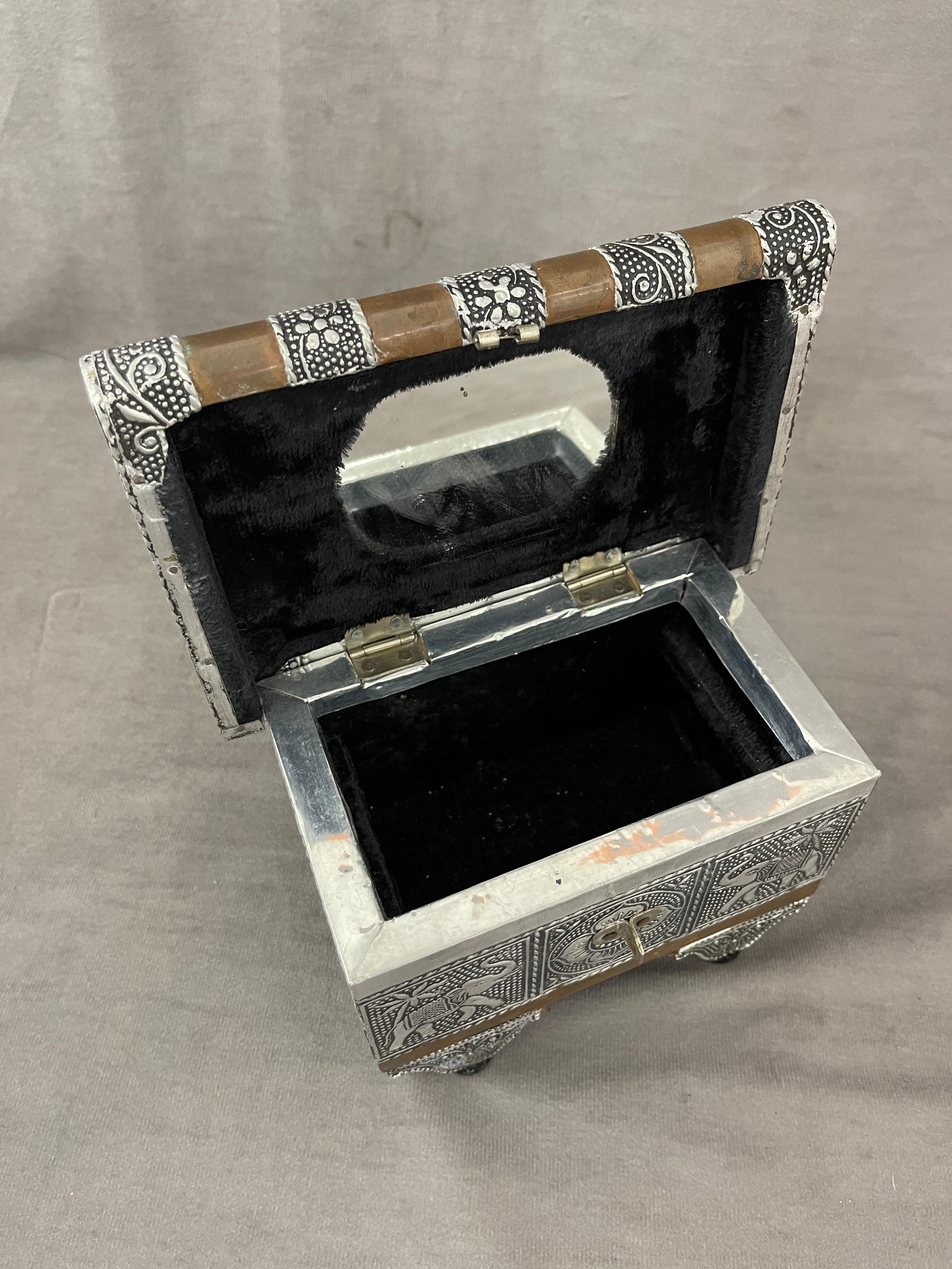 Vintage Wood and Metal Emobssed Jewelry Trinket Box