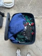 LOT - ASSORTED STRING LIGHTS, SHIPPING BLANKET IN BIN (AT PUBLIC STORAGE)