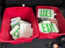 EXIT SIGN PANELS, EXIT LIGHTS, ASSORTED (AT PUBLIC STORAGE)