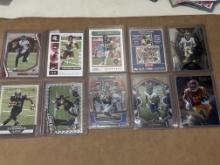Lot of 10 NFL Cards - Brees Silver Mosaic Prizm Insert, Dobbins Tri Color RC Prizm DC, Thomas RC