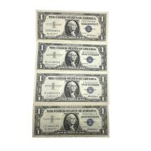 Four Series 1957 and 1957 B $1 Silver Certificates