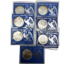 Lot of Five 1996 and 1997 American Silver Eagle 1 Ounce Silver Coins