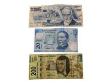 Lot of 3 Mexico Bills - 20, 20, 200