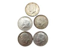 Lot of 5 Kennedy Half Dollars - 40% Silver