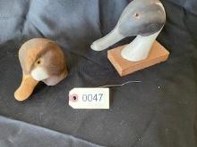 2 Wooden Carved Duck Decoy Heads