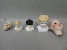 Lot 5 Antique Bisque & Porcelain Doll Heads Armand Marseille etc