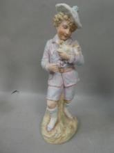 Antique German Bisque Porcelain Figurine Statue of Boy w/ Puppies