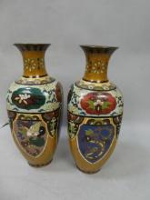 Pair c1920's Japanese Cloisonne Enamel Copper Vases