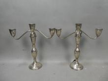 Vintage Pair Duchin Creation Sterling Weighted & Marked 3-Candle Candelabras