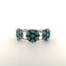 Sterling Cuff Native American 3 Turquoise Petals