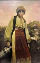 Vintage European Painting of Washer Woman
