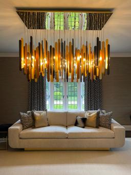 House Of Clement Brass And Smoked Lucite Custom Designer Chandelier