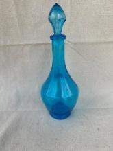 Vintage Blegian Blue Pressed Glass Bottle with Stopper