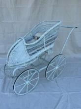 Antique Art Deco Wicker Shoe Shaped Baby Carriage