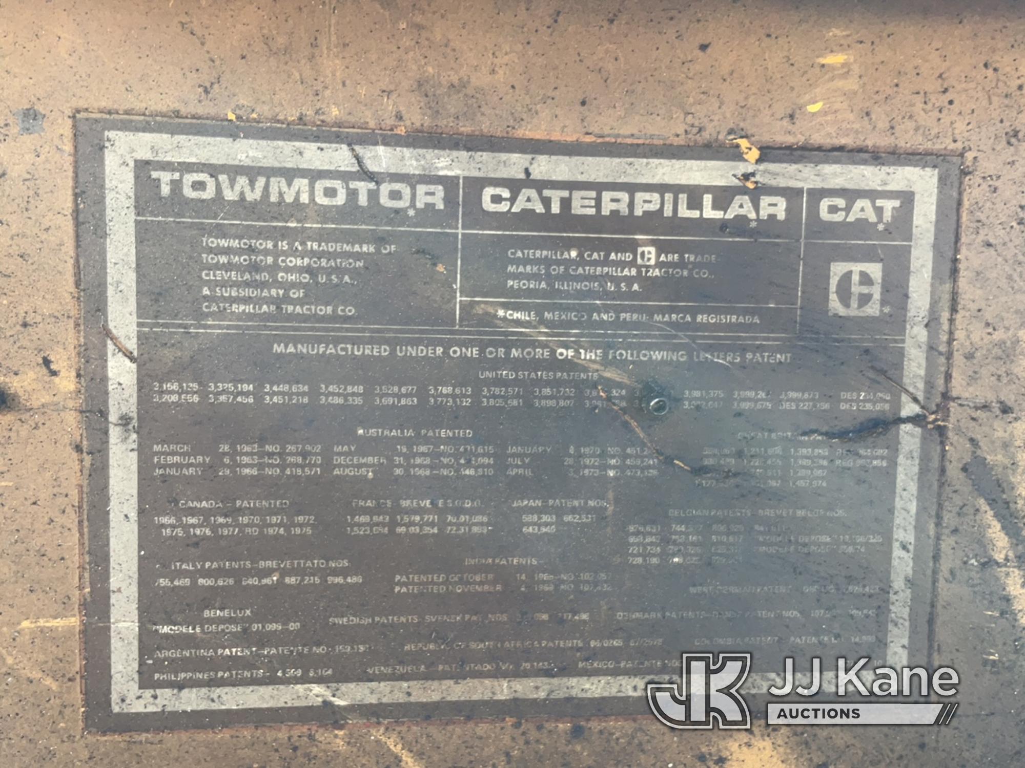 (South Beloit, IL) Cat T120C Solid Tired Forklift Runs, Moves, Rust Damage, Paint Damage, LP Tank No