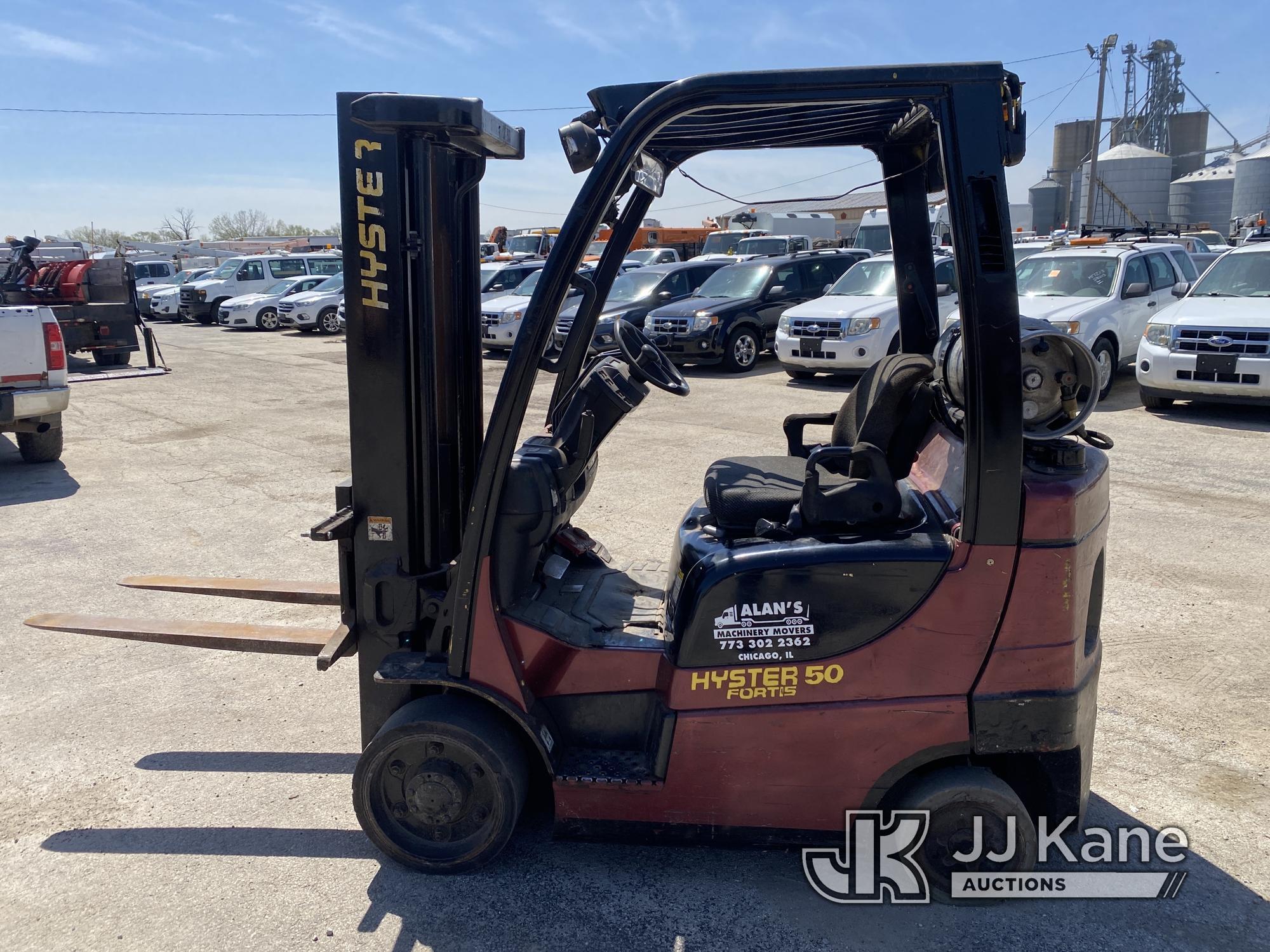 (South Beloit, IL) Hyster Cushion Tired Forklift Starts, Runs, Service Light On, LP Tank Included