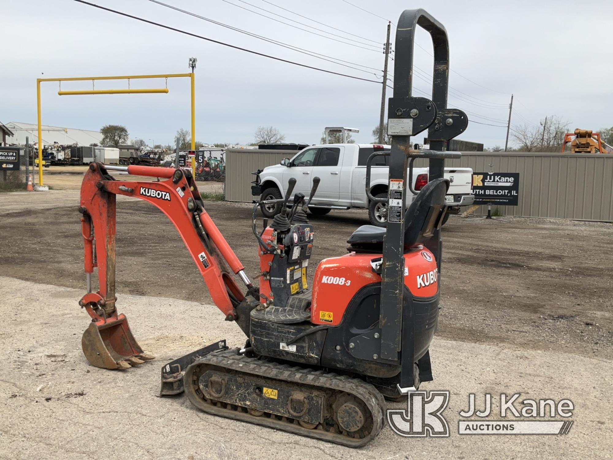 (South Beloit, IL) 2019 Kubota K-008 Mini Hydraulic Excavator Runs, Moves, Operates) (Console Plasti