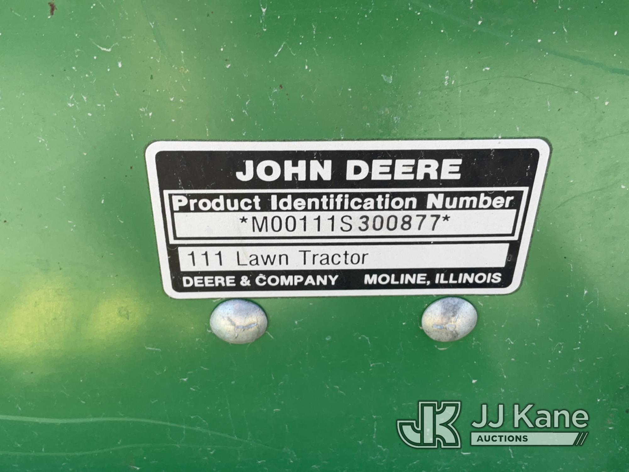 (Plymouth Meeting, PA) John Deere 111 38in Riding Mower Not Running Condition Unknown